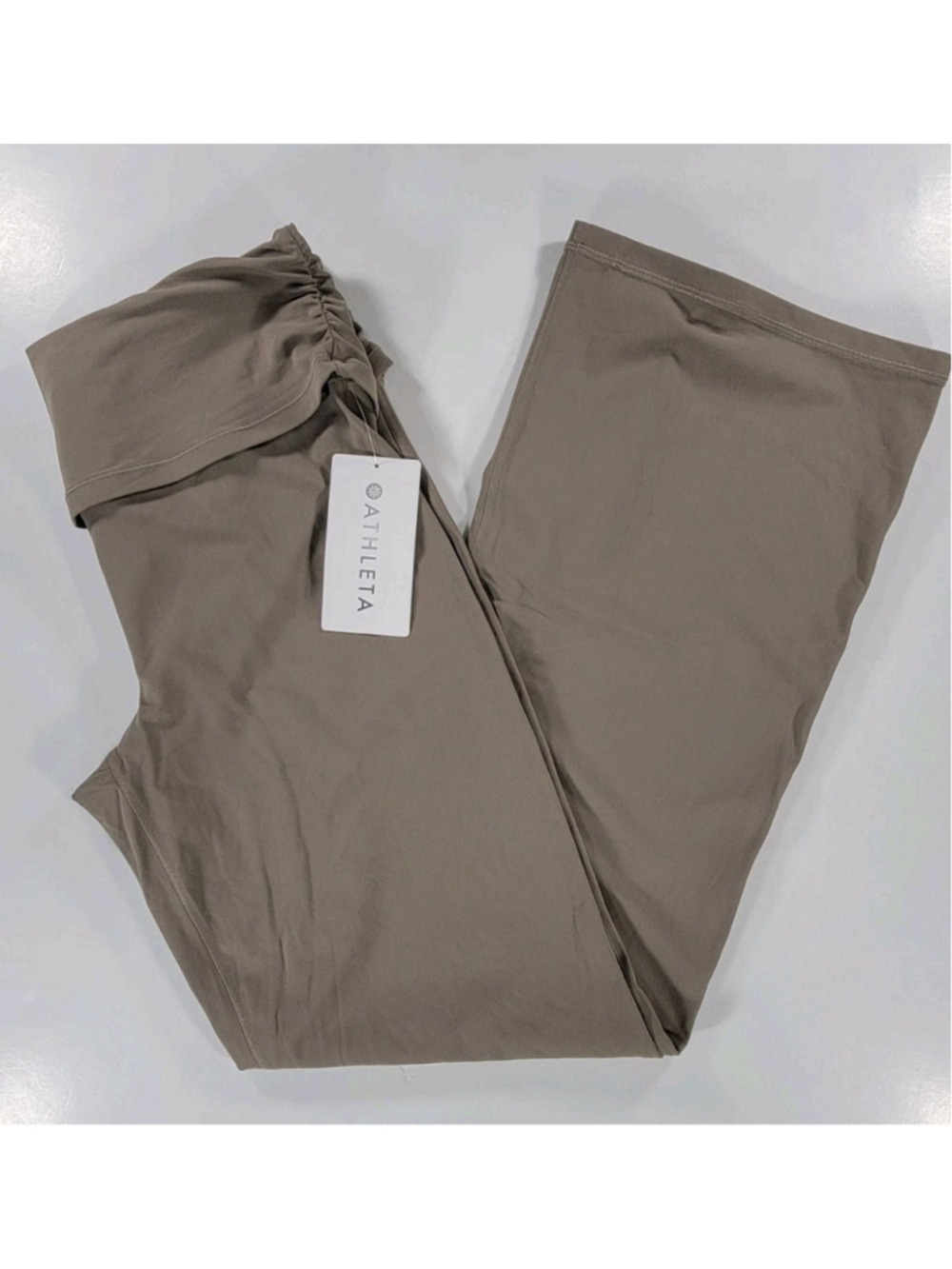 NEW Athleta Transcend Gathered Waist Flare Tight Nude Beige Stretch Women's XL